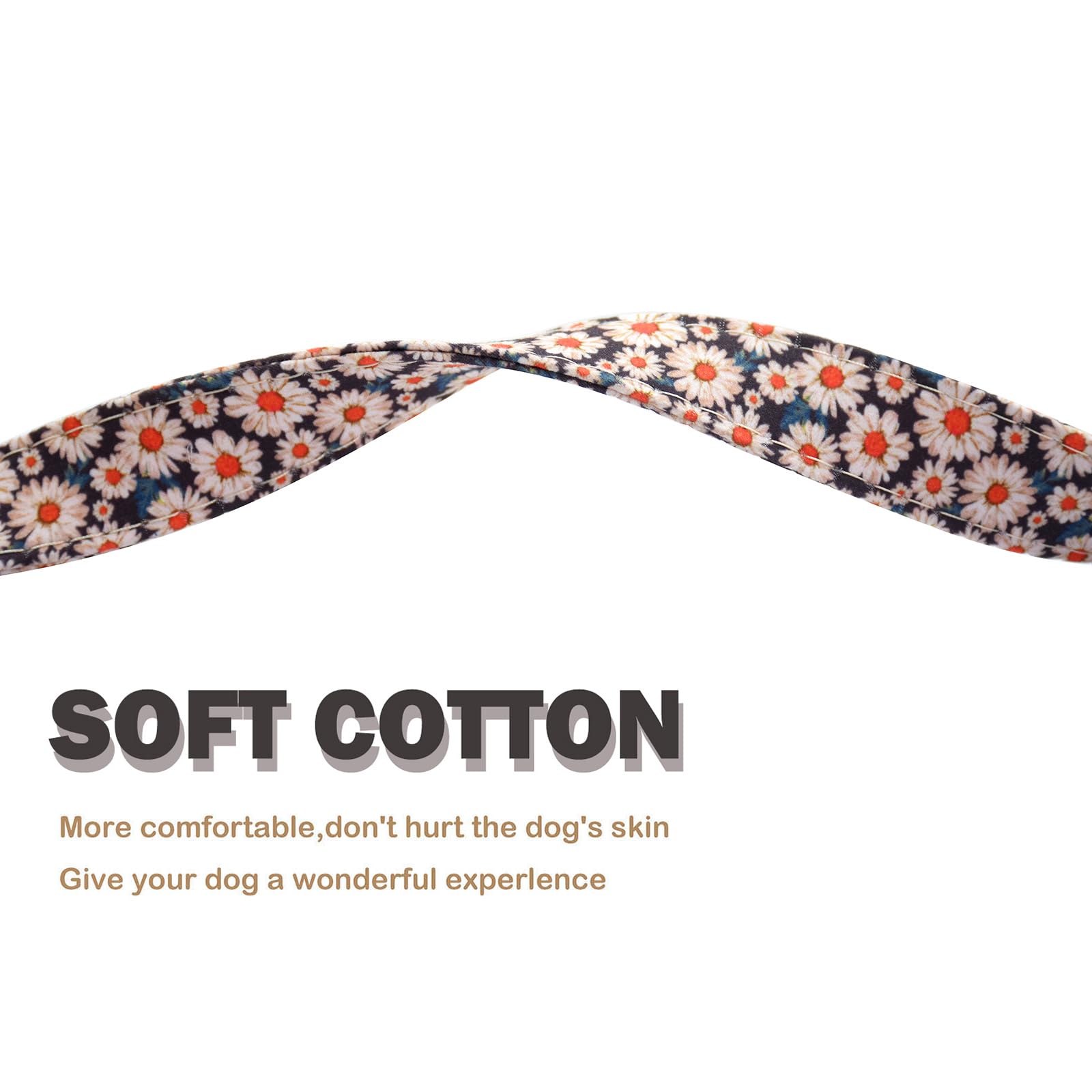 Flower Patterns Dog Collar With Accessories, Soft Cotton Dog Collars For Small Medium Large Female And Male Dog(Daisy M)