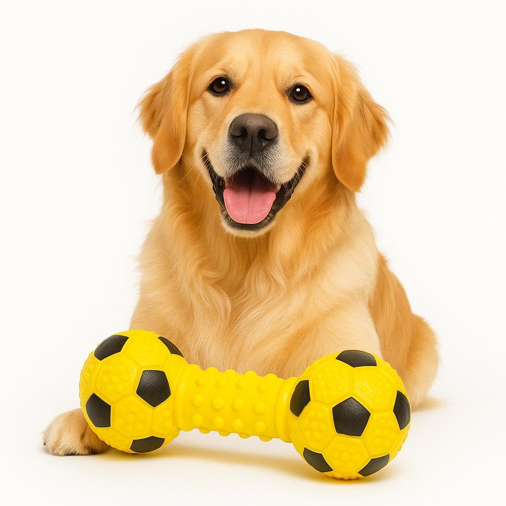 WAGGYTAILS Premium Squeaky Dumbbell Toy for Dogs (Made in U.S.A) 15 cm Rubber Dog Toy with Builtin Squeaker | Fun Play for All 