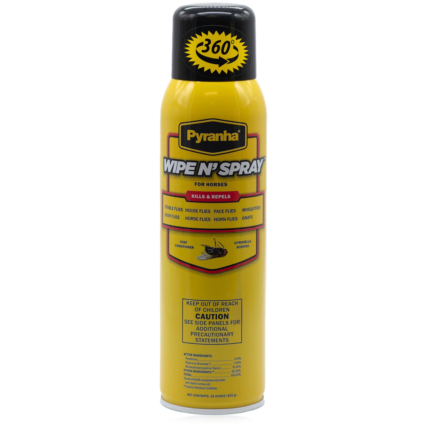 PYRANHA Wipe N Spray for Horses - Oil-Based Long Lasting Fly Control Repels Horn, Deer, Horse, House, Stable, & Face Flies, Tic