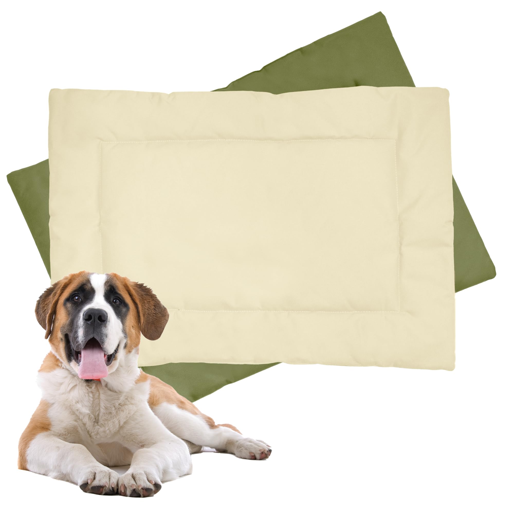 Downtown Pet Supply Dog Crate Pad, X-Large, 42 X 27, Olive And Light Beige, Waterproof, Ripstop Nylon Fabric, Chew Proof, Machin