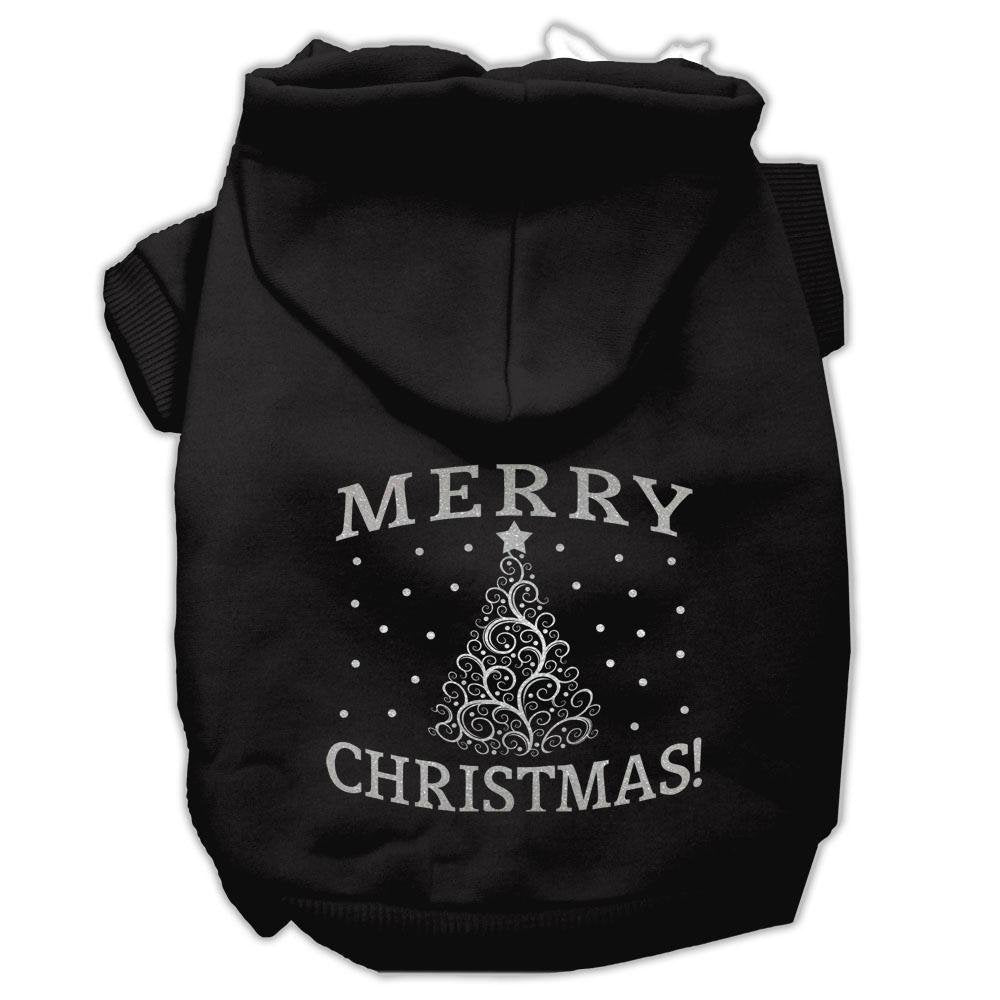 Christmas Pet Dog & Cat Hoodie Screen Printed, 'Shimmer Christmas Tree' Black Sm (3-6 Lbs.)