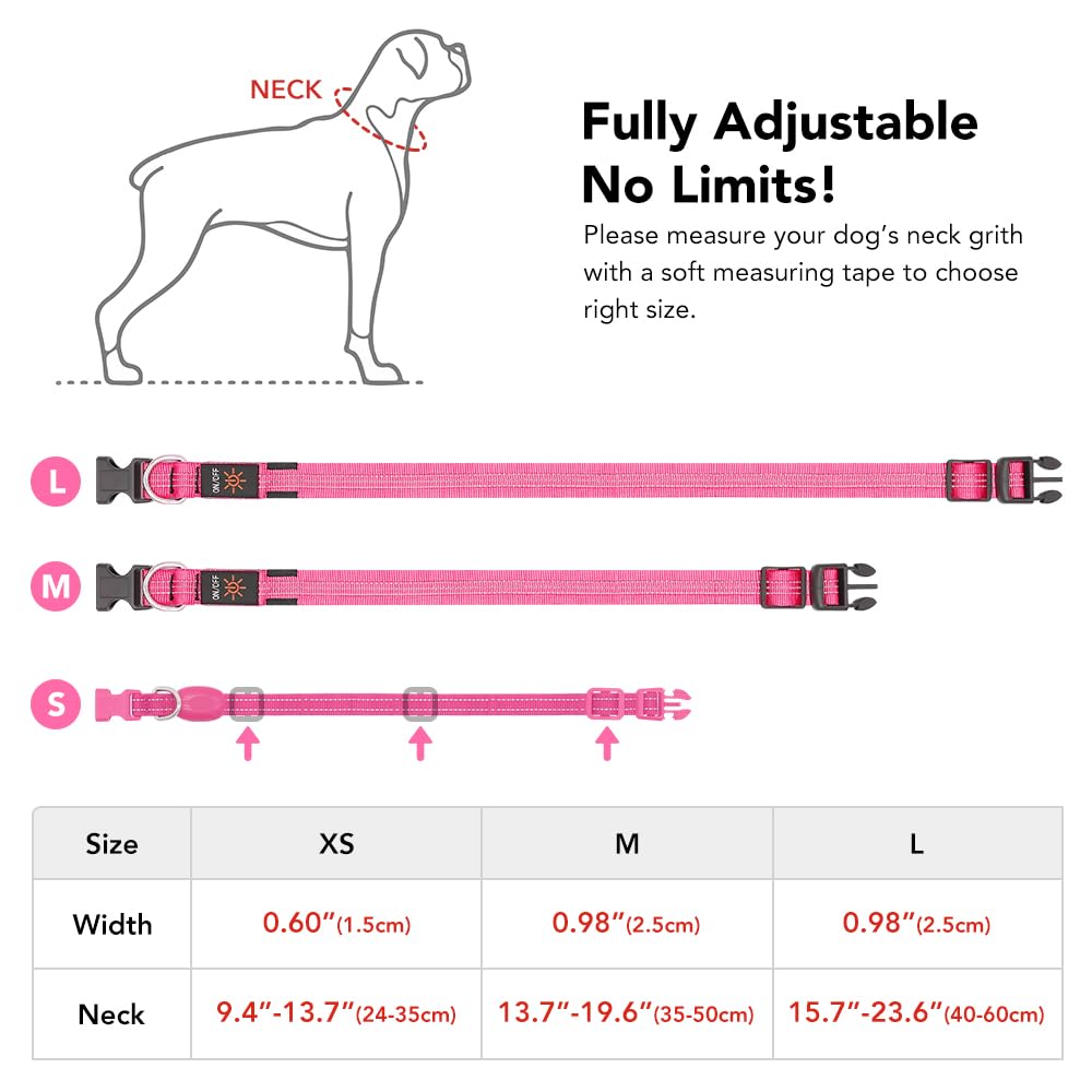 Pzrlit Light Up Dog Collars For Small Medium Large Dogs, Adjustable Led Dog Collar, Rechargeable Soft Glow Collar For Dog Cat Night Walking, Pink