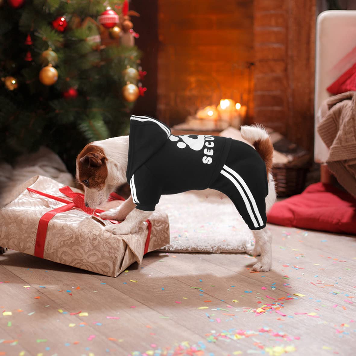 Otunrues Dog Hoodies, Pet Dog Clothes Pullover 4 Legs Jumpsuit Sweatshirt Security Patterns Outfit Doggie Winter Coat Cotton Puppy Hoodied For Small Medium Large Dogs Cats(Black,Xs)