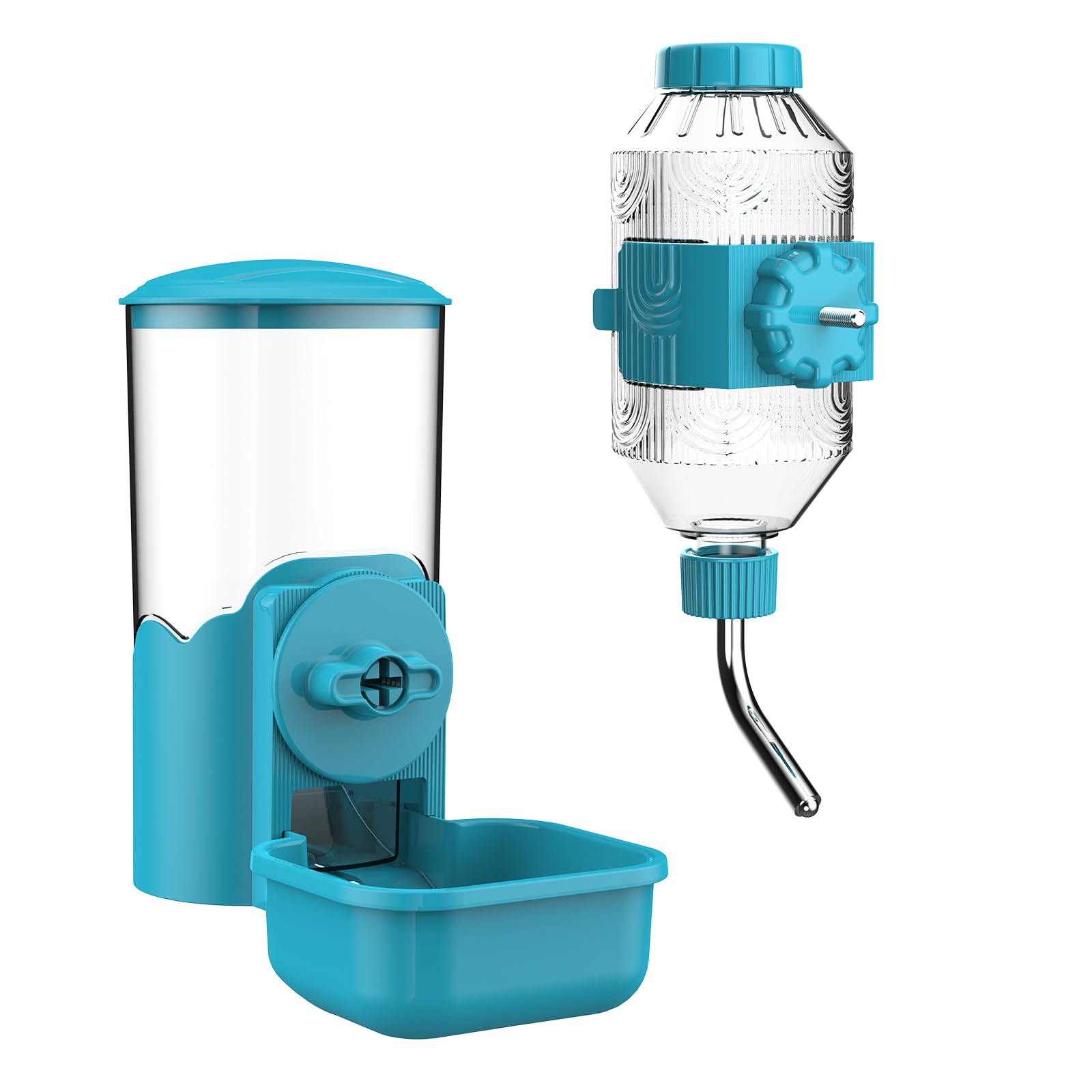 Automatic Pet Food Water Dispenser, Auto Gravity Pet Feeder Water Bottle Set for Cage, Feeding Station for Puppy Kitten Rabbit G