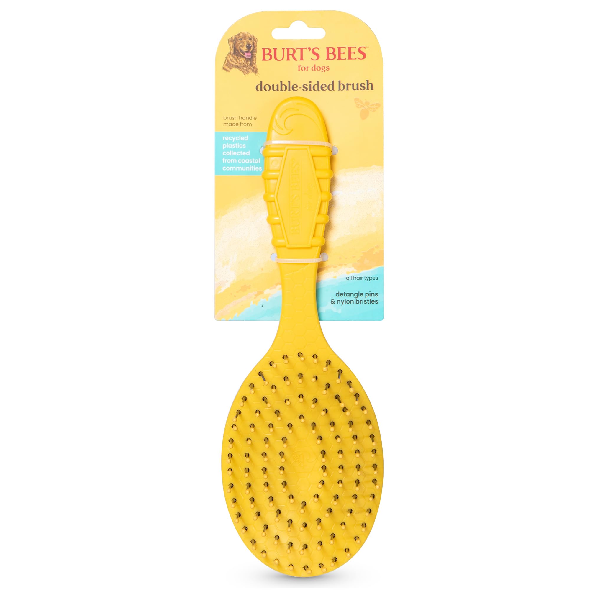 Burt'S Bees For Pets Double Sided Brush For Large Dogs With Handle Made From Recycled Plastics Collected From Coastal Communitie
