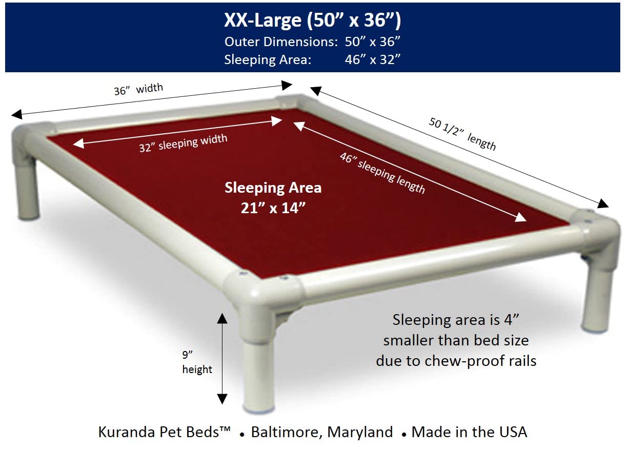 Kuranda Chewproof Bed - Almond PVC - 50'' x 36'' - Heavy Duty Vinyl - Burgundy