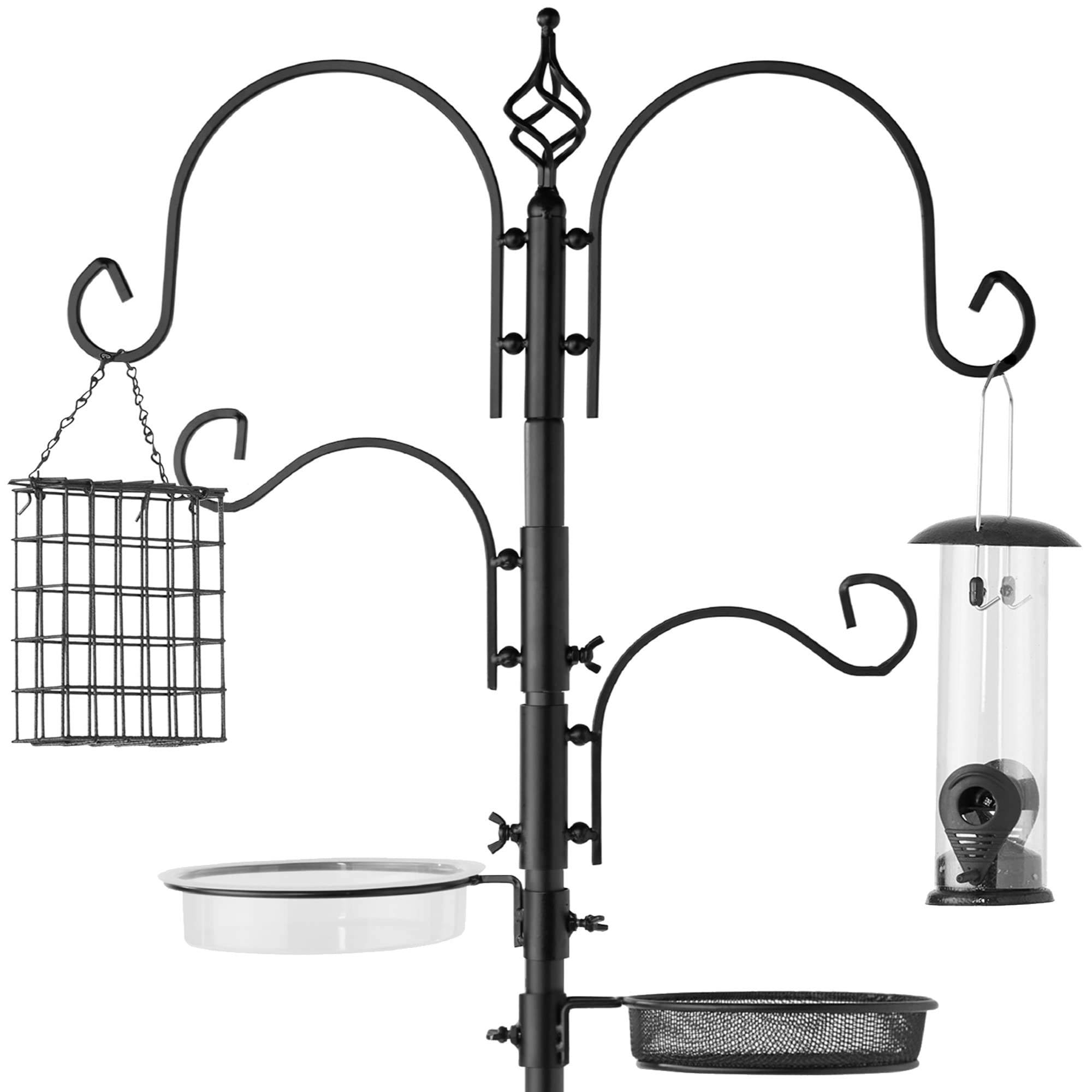 Best Choice Products 91in 4-Hook Bird Feeding Station, Steel Multi-Feeder Kit Stand for Attracting Wild Birds w/ 2 Bird Feeders,
