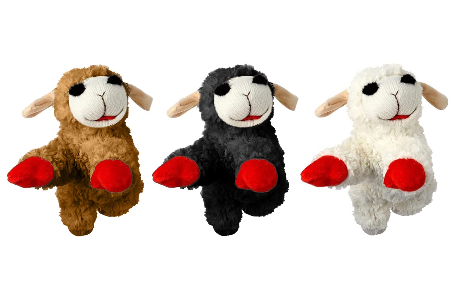 Multipet Mini Lamb Chop 6'' Bundle Small Dog Toys | White, Black & Brown | Lambchop Squeaker Dog Pet Toy 6'' Plush | Small | 3-P