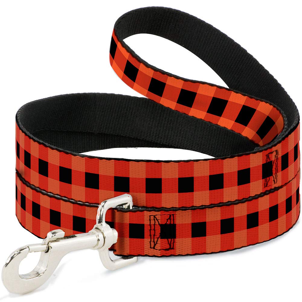Dog Leash Buffalo Plaid Black Orange 6 Feet Long 0.5 Inch Wide