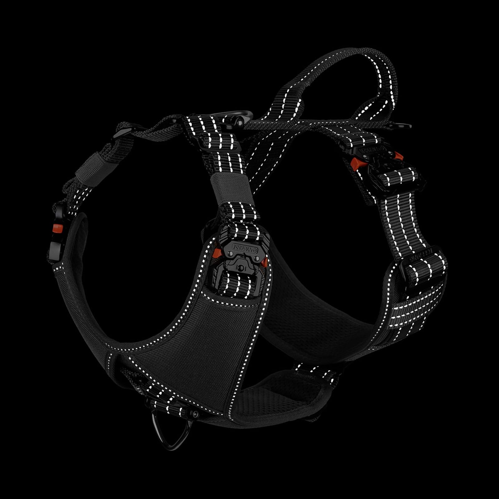 ICEFANG Dog Strap Harness - Adjustable No-Pull K9 Vest, Y-Shape Chest, Large, Grey, Nylon, 4 Metal Buckles