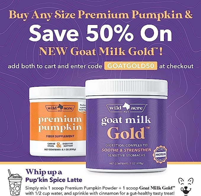 Wild Acre Pumpkin Powder for Dogs - No More Diarrhea or Scoots! - Digestive Puree Treat or Food Topper - Fiber Supplement for Do