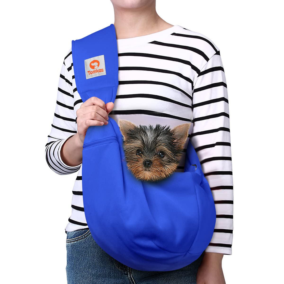 Tomkas Dog Sling Carrier For Small Dogs - Royal Blue, Adjustable Strap & Zipper Pocket, Up To 10 Lbs. Perfect Puppy Carrier For 