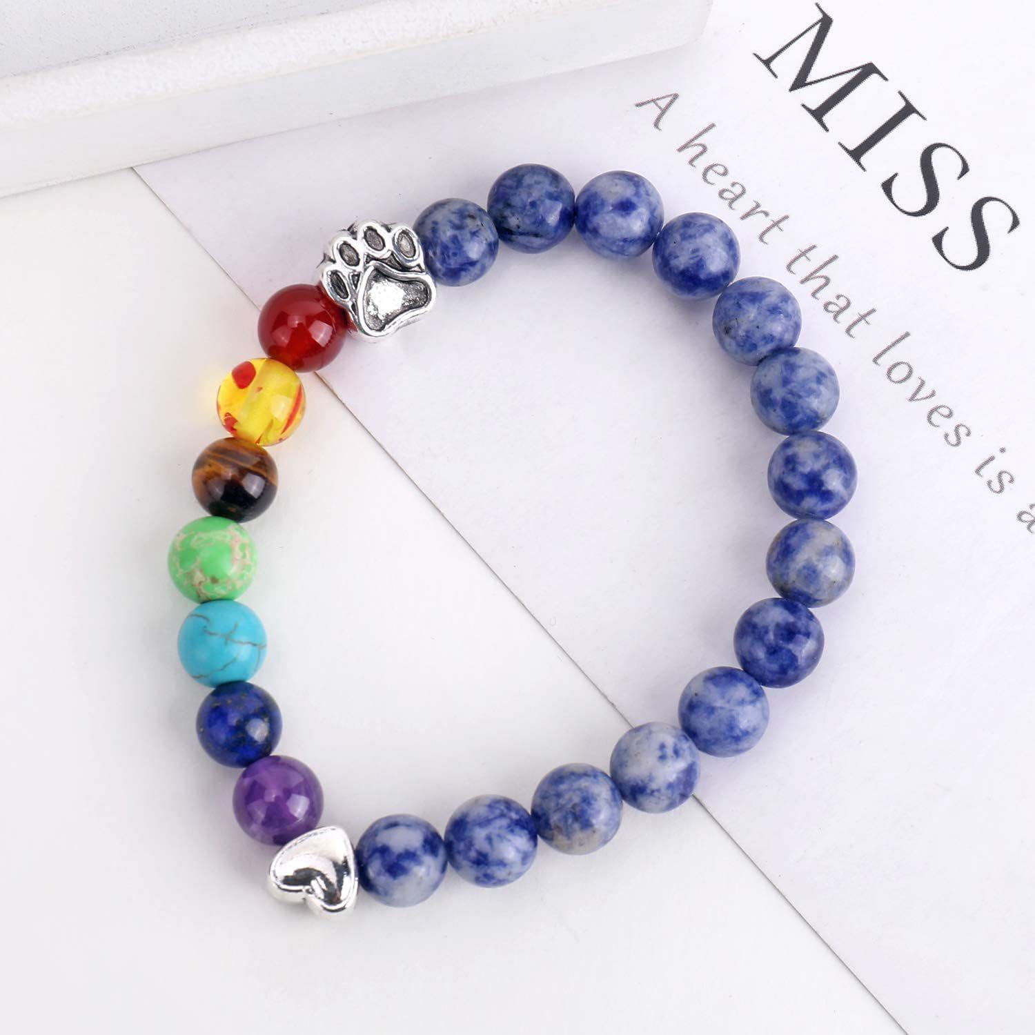 Ziper 2Pcs Dog Cat Memorial Gifts For Who Loss Of Pets,Rainbow Bridge Bracelet For Pet,8Mm 7 Chakra Bead Healing Bracelet