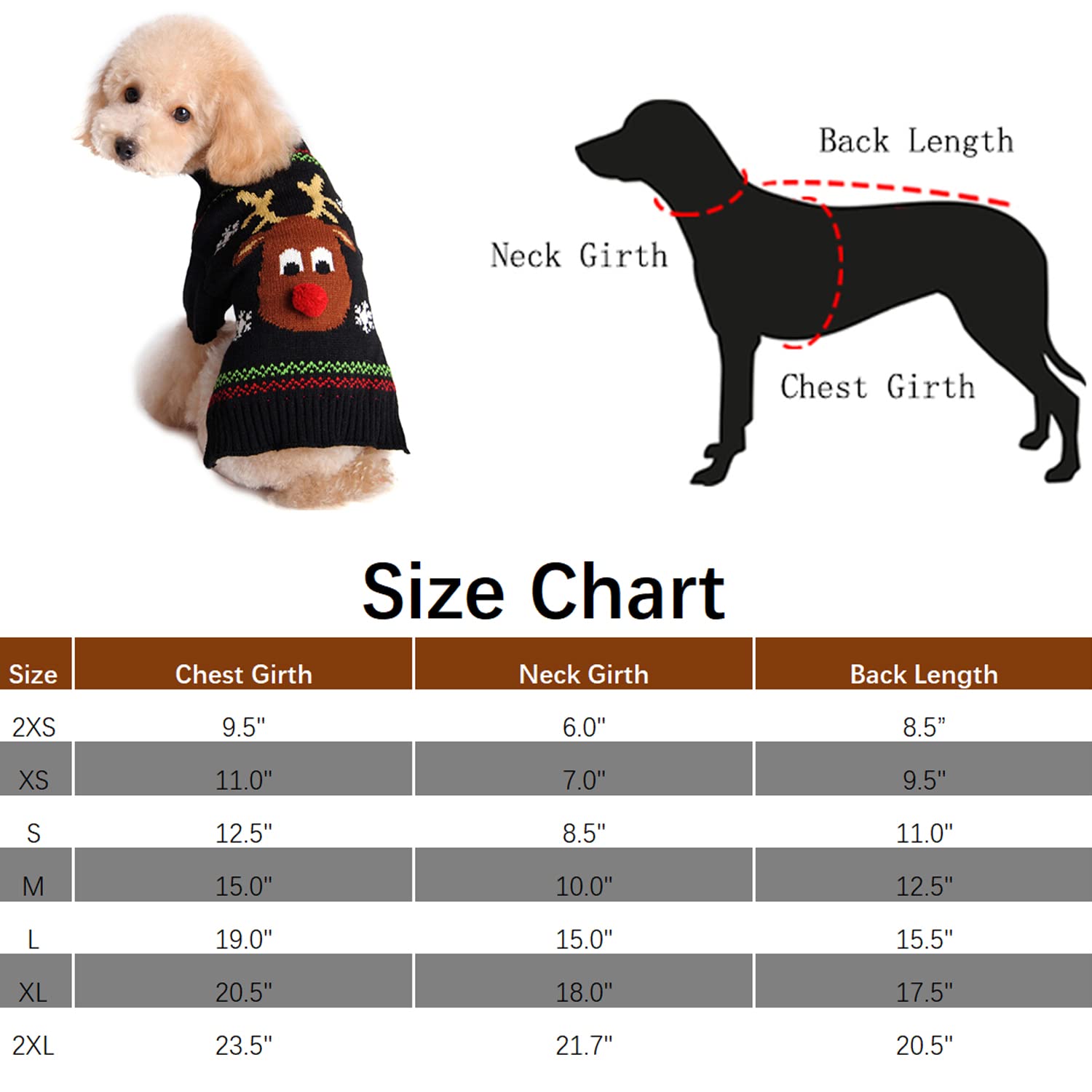 Nacoco Rudolph The Red Nosed Reindeer Sweater Pet Holiday Clothes Cat Sweater Dog Sweater Winter Clothing Teddy Poodle Autumn Winter Clothes Dog Clothes (Red Nose, Xx-Small)