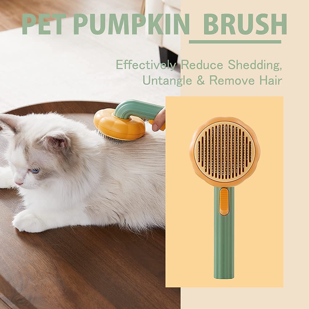 Pumpkin Pet Brush, Awpland Self Cleaning Cat Brush With Hair Release For Shedding And Grooming, Deep Cleaning Cat Brushes For Indoor Cats Dogs Puppy Rabbits