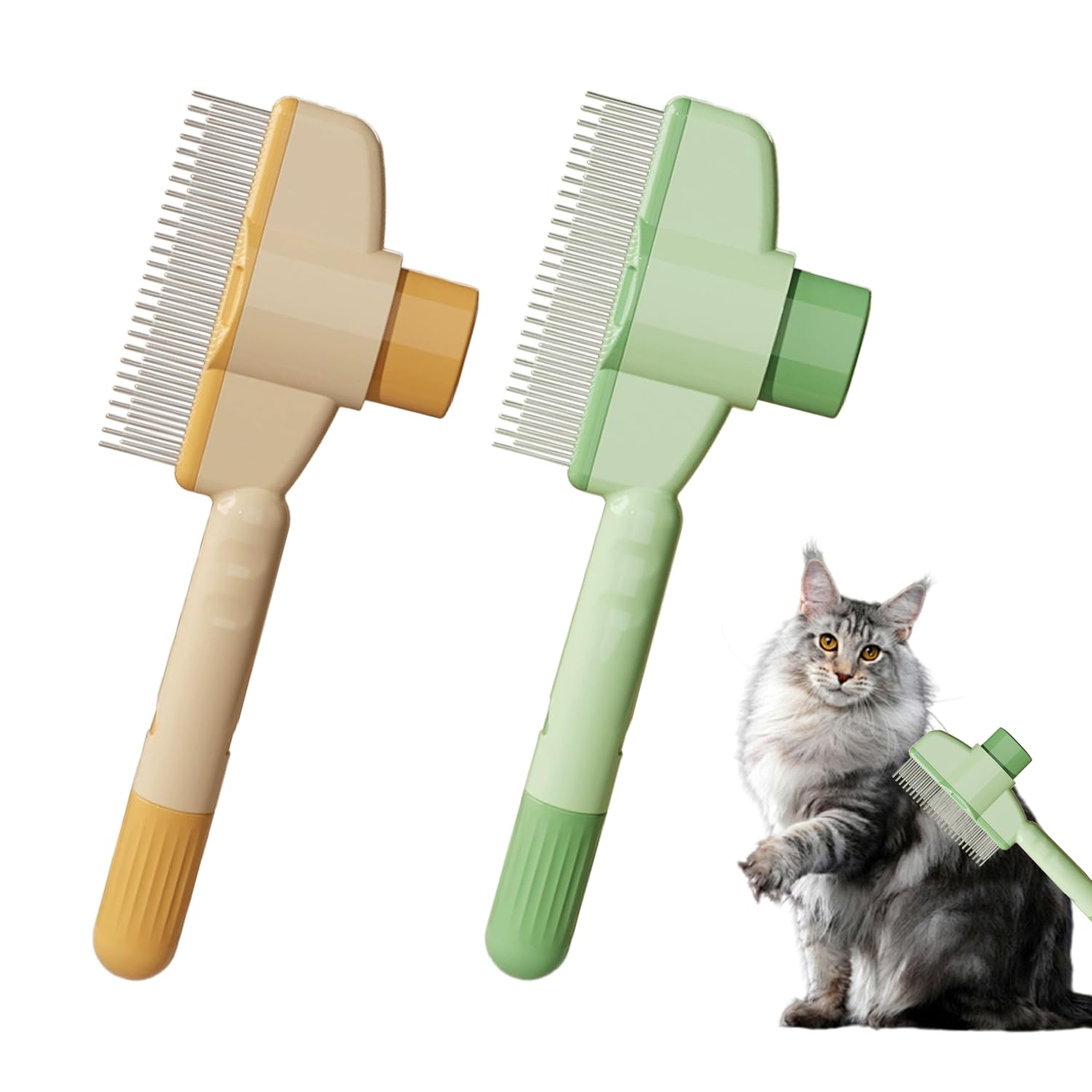 Pet Hair Removal Comb Flea Comb, New Cat Brush With Release Button, Pet Grooming Brush For Short&Long Hair Yellow Green