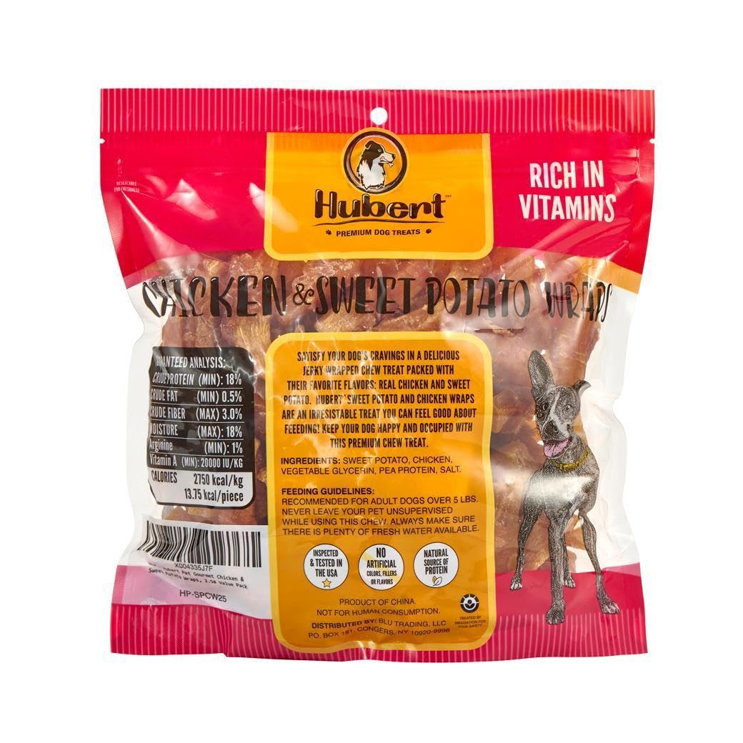 Hubert Pet Gourmet Chicken & Sweet Potato Wrap Dog Treats - Natural, Ideal for Training, USA Inspected & Tested, Suitable 2.5 lb