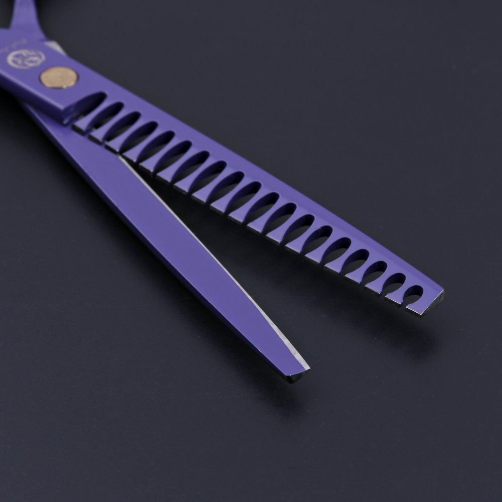 Purple Dragon 7.0 Inch Professional Dog Grooming Hair Cutting Scissor &Curved Scissor&Chunker Shear Kit With Bag - For Pet Groomer Or Family Diy Pet Use