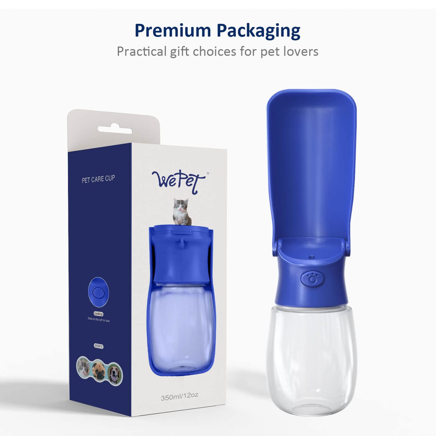 WePet Foldable Portable Dog Water Bottle Puppy Water Dispenser with Drinking Feeder, 12 OZ, High-Temperature Resistant Leak Proo