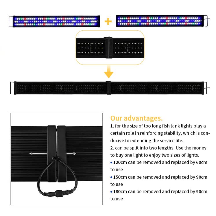 Kzkr Upgraded Aquarium Light Led Full Spectrum 72-84 Inch Foldable Adjustable Hood Lamp For Freshwater Marine Plant 180-210 Cm M