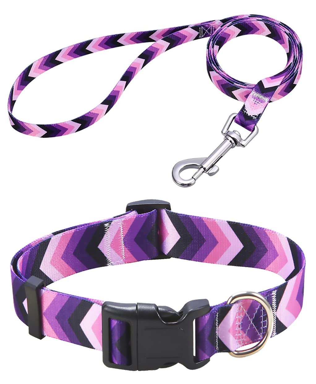 Mihqy Dog Collar And Leash Set With Bohemia Floral Tribal Geometric Patterns - Soft Ethnic Style Collar Adjustable For Small Medium Large Dogs(Purple Arrow Set,S)