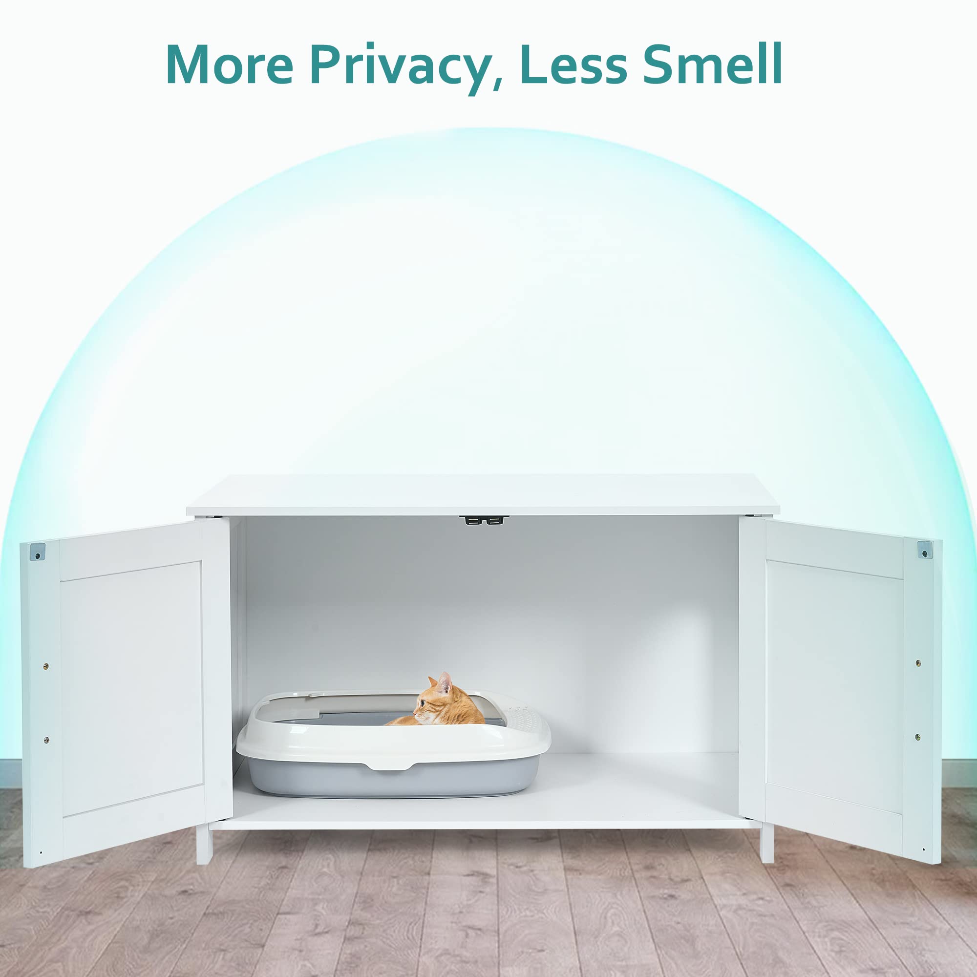 Homhedy Cat Litter Box Enclosure, Wooden Cat Washroom Furniture With Barn Door, Pet House, Fit Most Of Litter Box, White