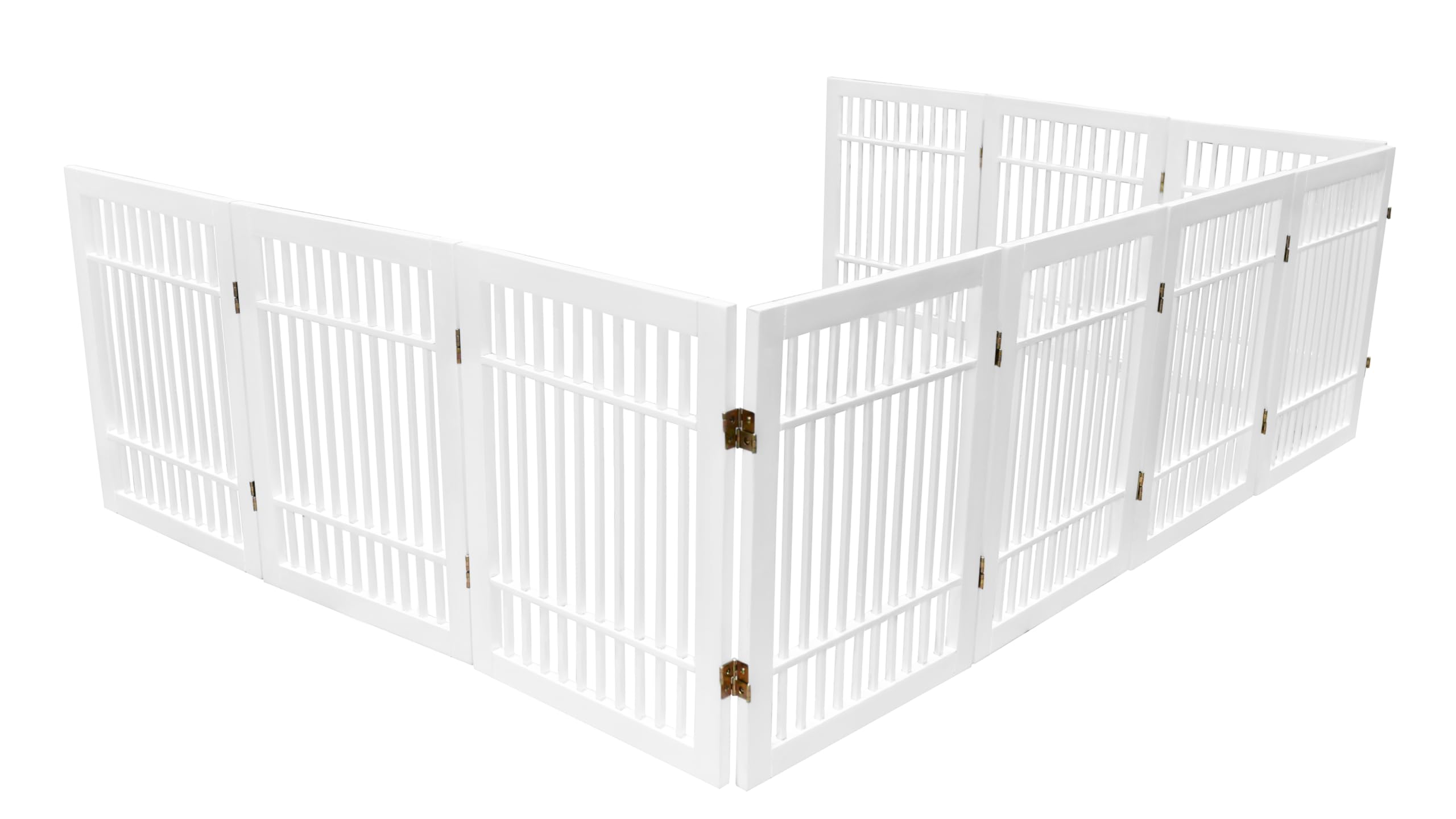 Pet Dog Gate Strong and Durable Freestanding Folding Acacia Hardwood Portable Wooden Fence Indoors or Outdoors by Urnporium (Whi