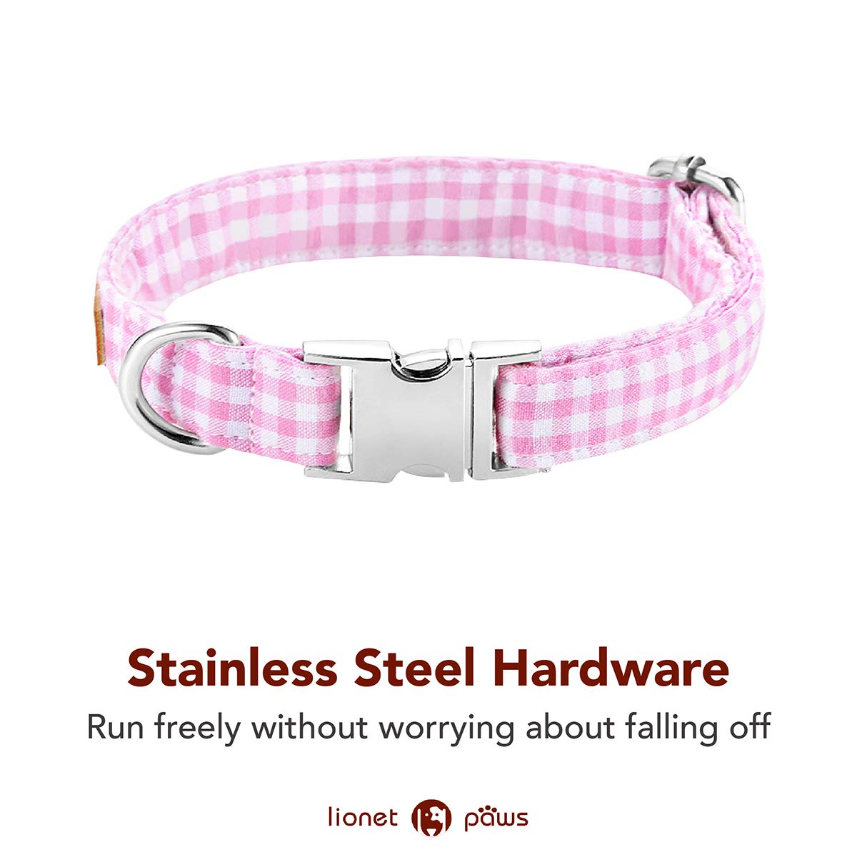 Lionet Paws Dog Collar With Bowtie, Comfortable Adjustable Cute Pink Gingham Bow Tie Collar For Female Dogs Gift, Xlarge, Neck 16-26 Inches