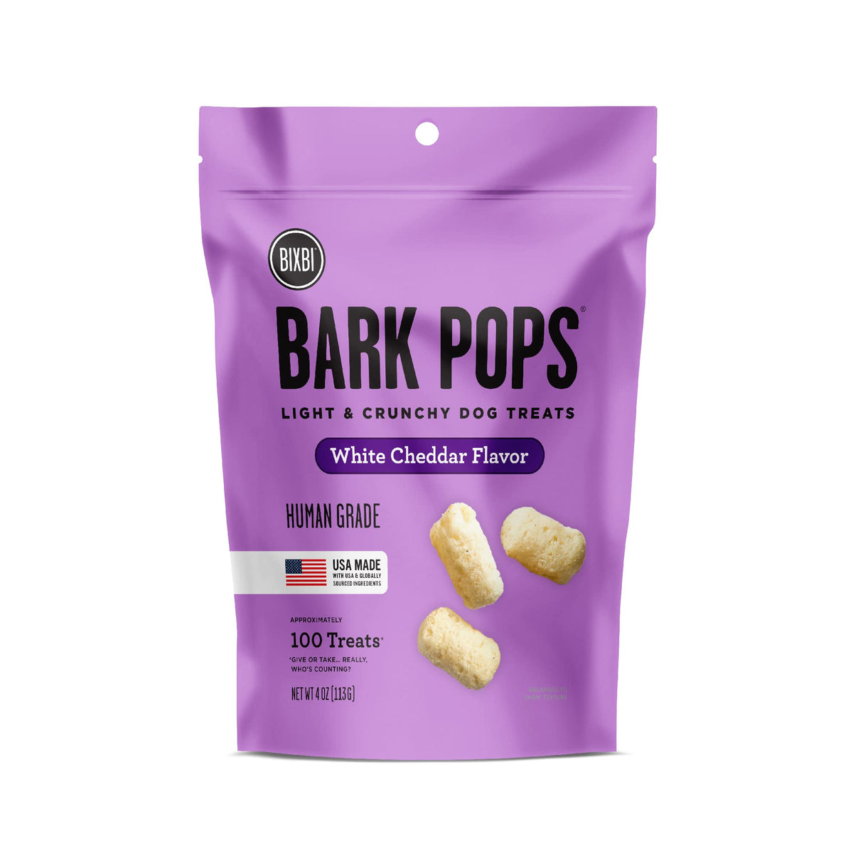 Bixbi Bark Pops, White Cheddar (4 Oz, 1 Pouch) - Crunchy Small Training Treats For Dogs - Wheat Free And Low Calorie Dog Treats, Flavorful Healthy And All Natural Dog Treats