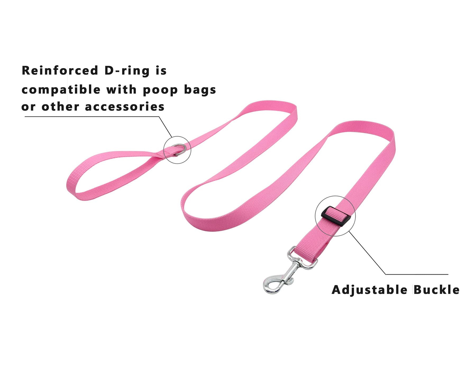 6Ft/ 10Ft Adjustable Dog Leash, Nylon Dog Leashes For Medium Large Dogs (6Ft, Pink)