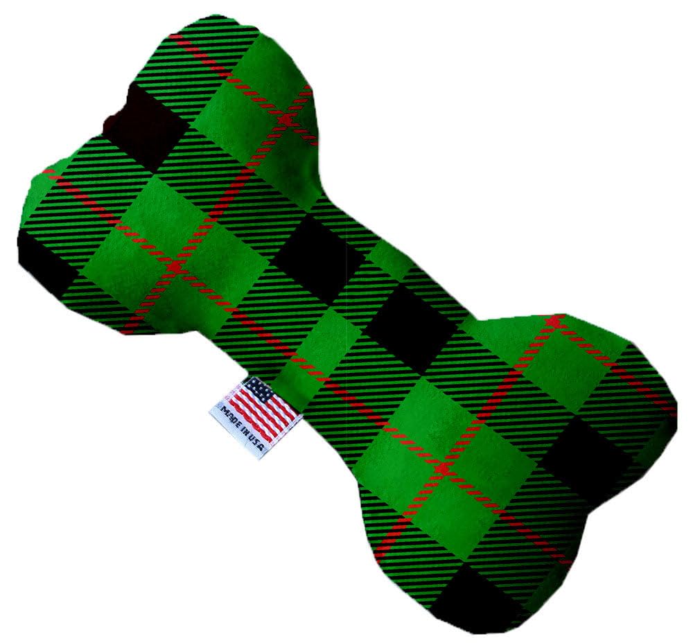Pet and Dog Plush Heart or Bone Toy, &quot;Christmas Patterns Group&quot; (Available in different sizes, and 11 different pattern options!) Green Plaid 6&quot; Plush Bone