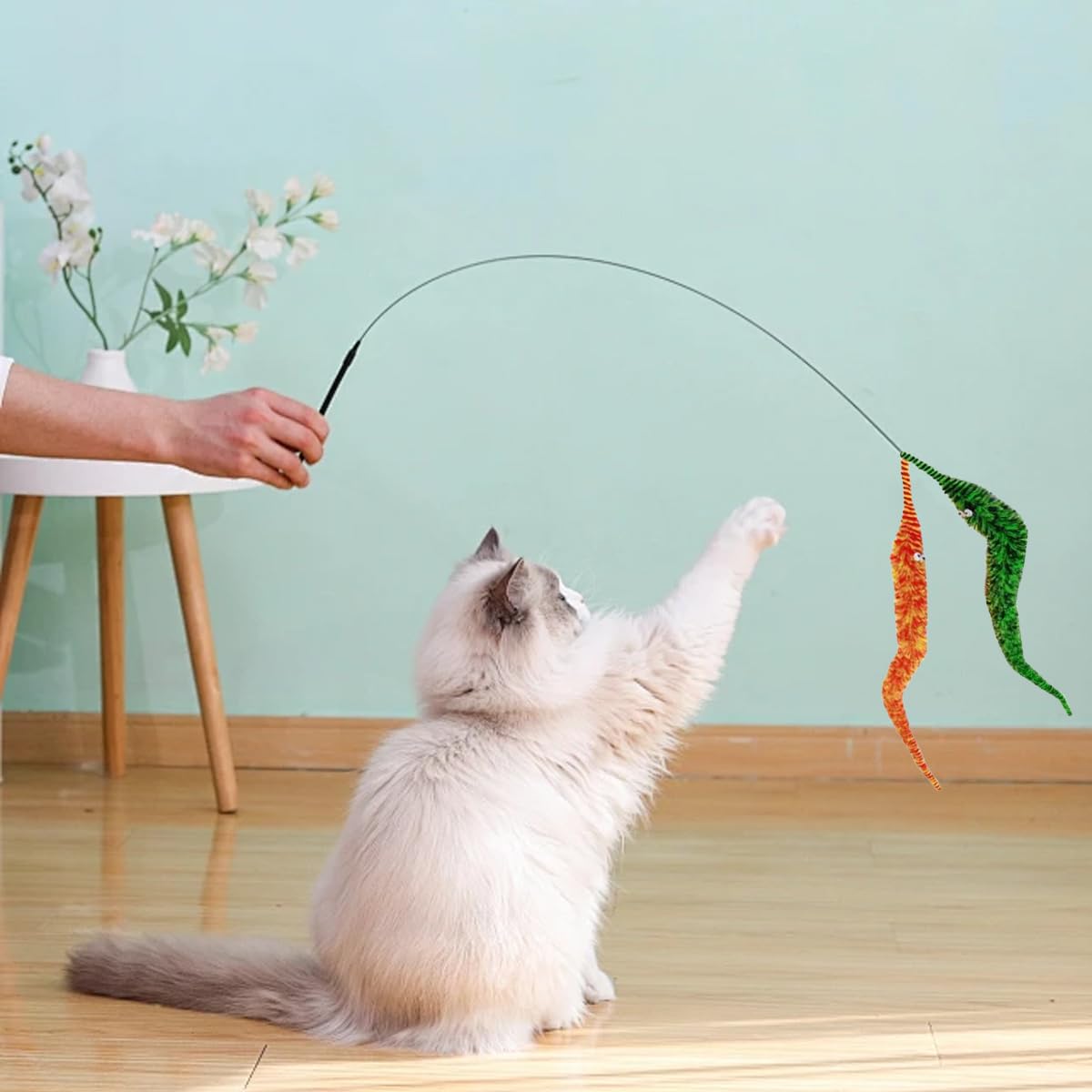 24 Pcs Cat Worm Toy Zebra Print Feather Worm Teaser Refills Attachment Cute Cat Wand Replacement Interactive Wand Accessories Fo
