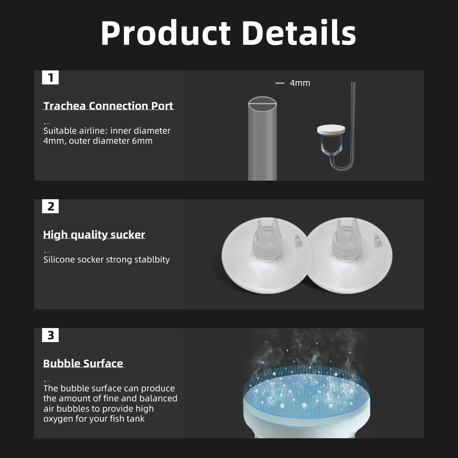 Boxtech Aquarium Air Stone, Fish Tank Bubble Diffuser High Dissolved Oxygen Airstones For Air Pump Accessoriess With 1 Check Valve, 2 Suction Cup For Aquarium Pond Hydroponic