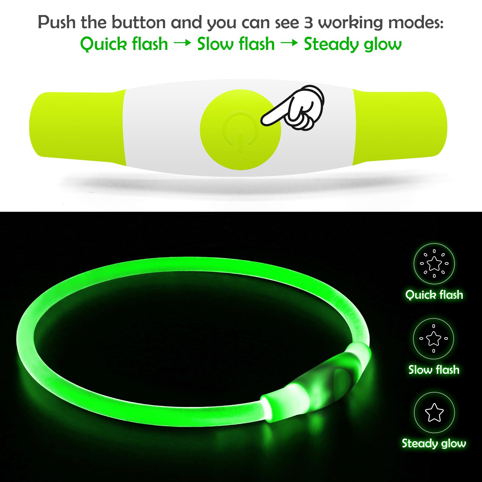 Led Dog Collar, Bseen Usb Rechargeable Flash Dog Necklace Light, Pet Safety Collar Makes Your Beloved Dogs Be Seen At Night For Small Medium Large Dogs