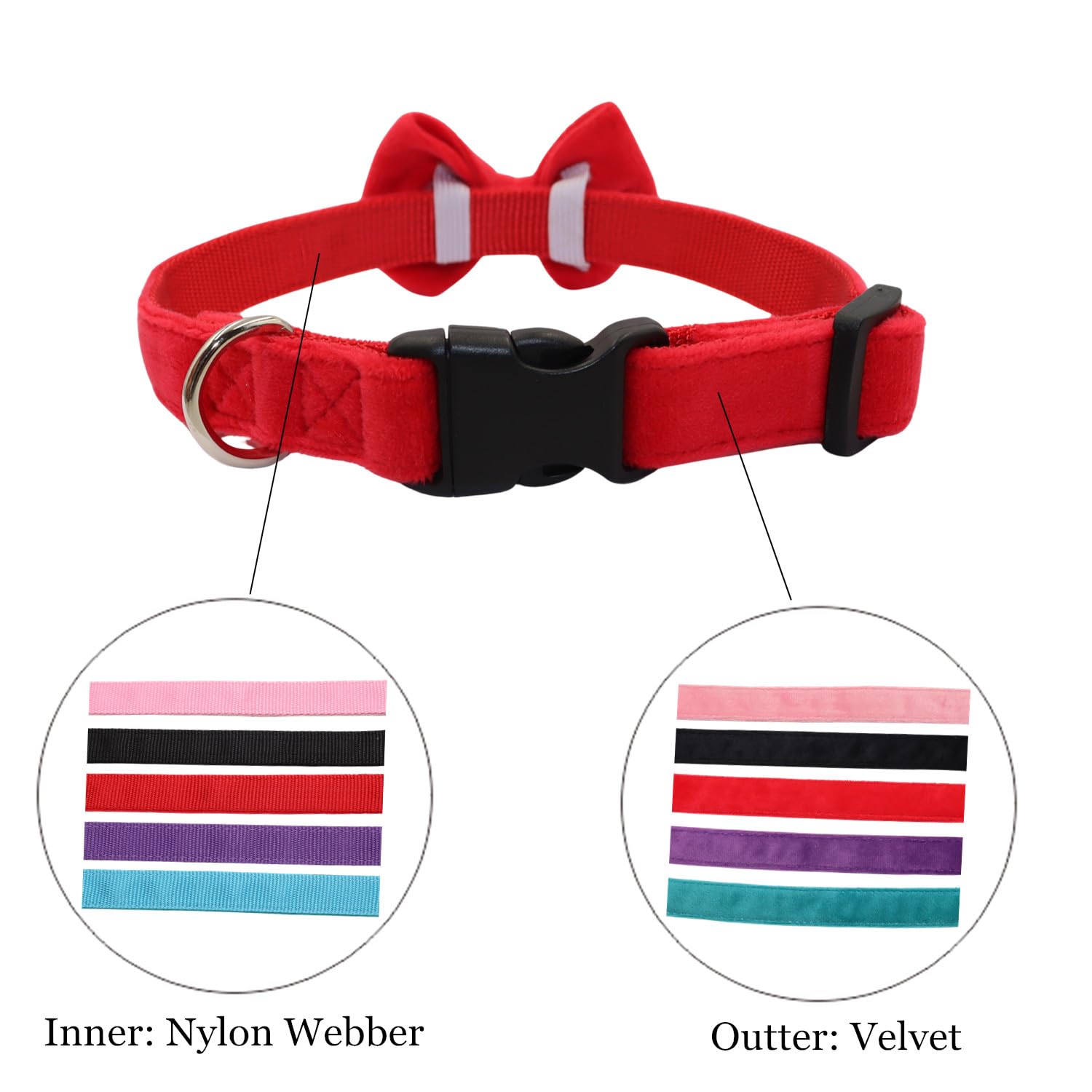 Wdpaws Dog Collar With Bowtie Soft Velvet Material With Quick Release Buckle For Small Dogs (Red, S)