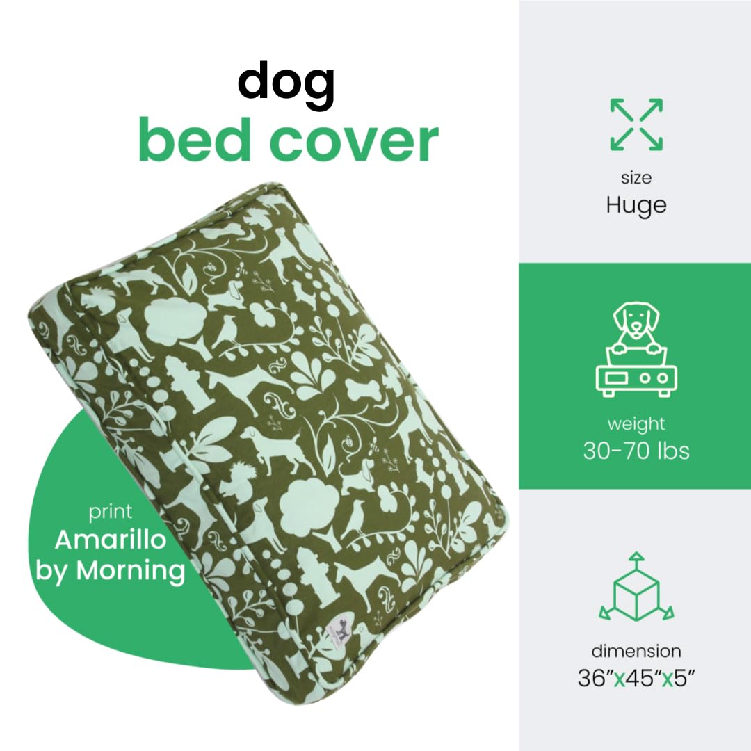 Molly Mutt Huge Dog Bed Cover, Amarillo By Morning, Olive Green & Light Blue 36X45X5
