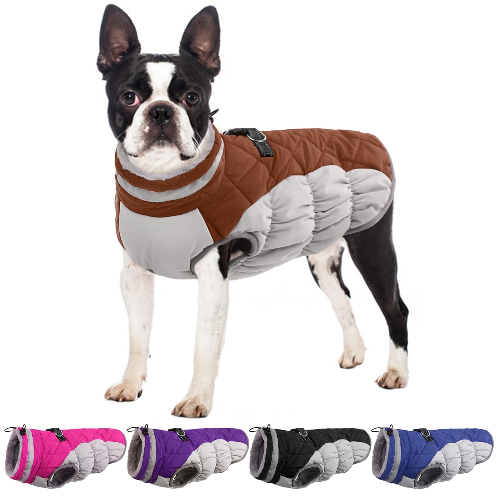 Ouobob Dog Winter Jacket Cozy Reflective Waterproof Dog Coat Windproof Warm Pet Garment, Comfortable Cold Weather Fleece Apparel Outfits With Zipper Closure For Small Medium Large Dogs Puppy Walking