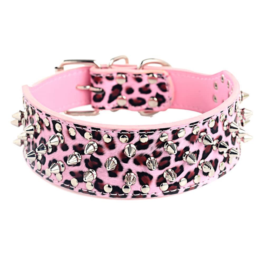 Serijoars Spiked Studded Dog Collar, Pu Leather Dog Collar, Adjustable Pet Collars For Medium Or Large Breed Pet (M, Leopard)