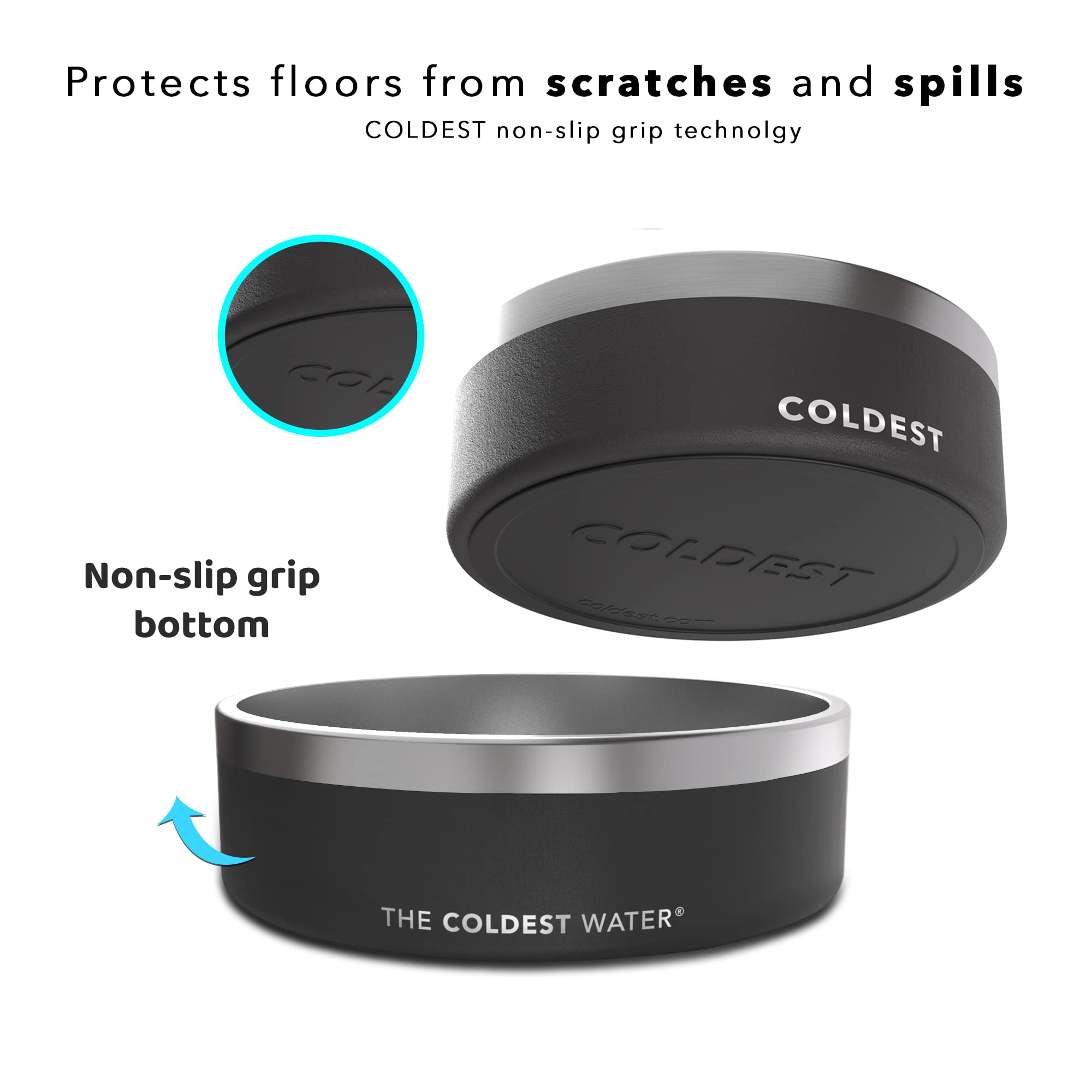 Coldest Dog Bowl - Anti Rust Metal & Non Slip Dog Bowls Large, Spill Proof Heavy Duty 3 Layers Insulated Dog Bowl - Food and Wat