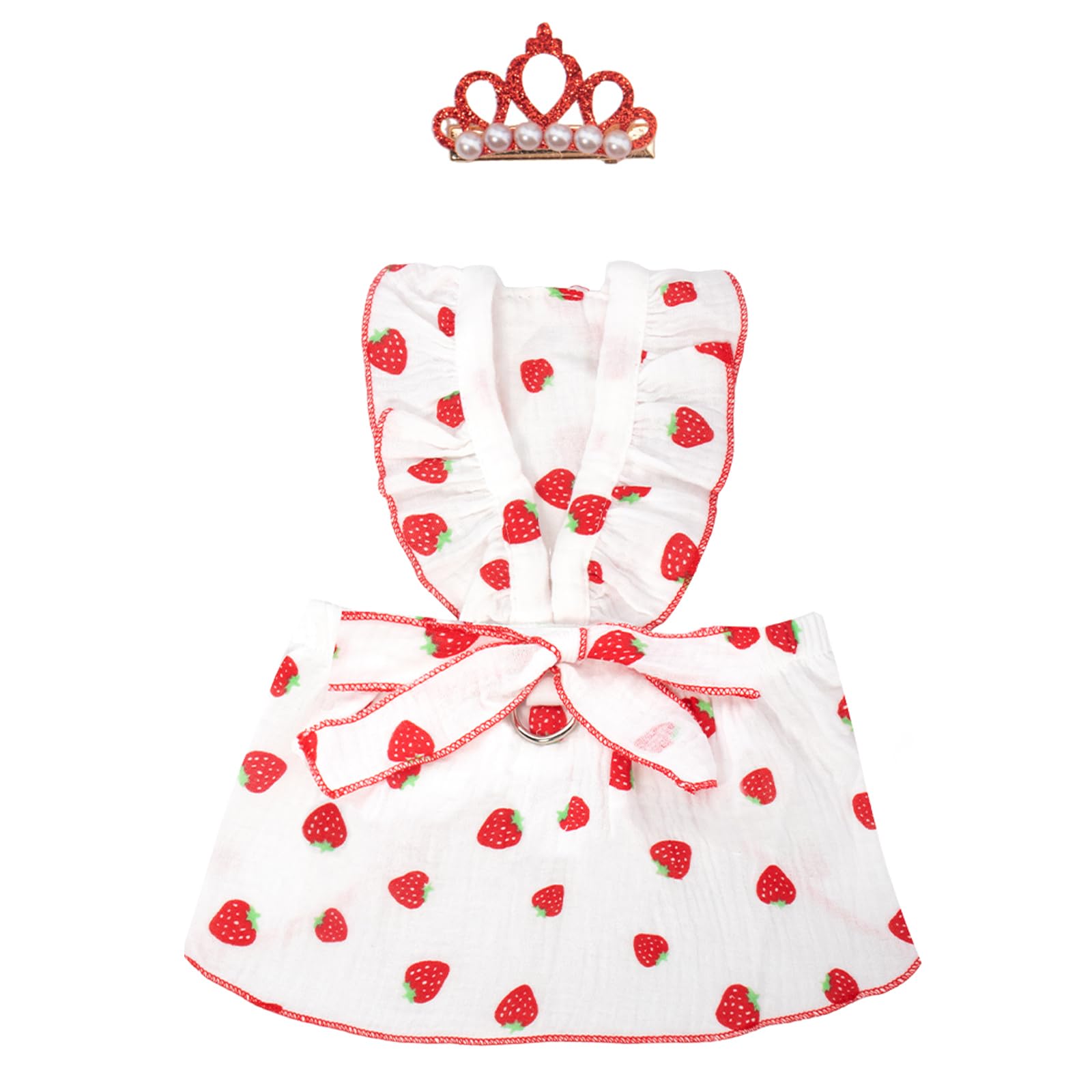 Dog Dresses For Small Dogs Girl, Puppy Dress Strawberry Print Cat Dress Summer Clothes Bow Skirt With Crown Hair Clip, Small Dog