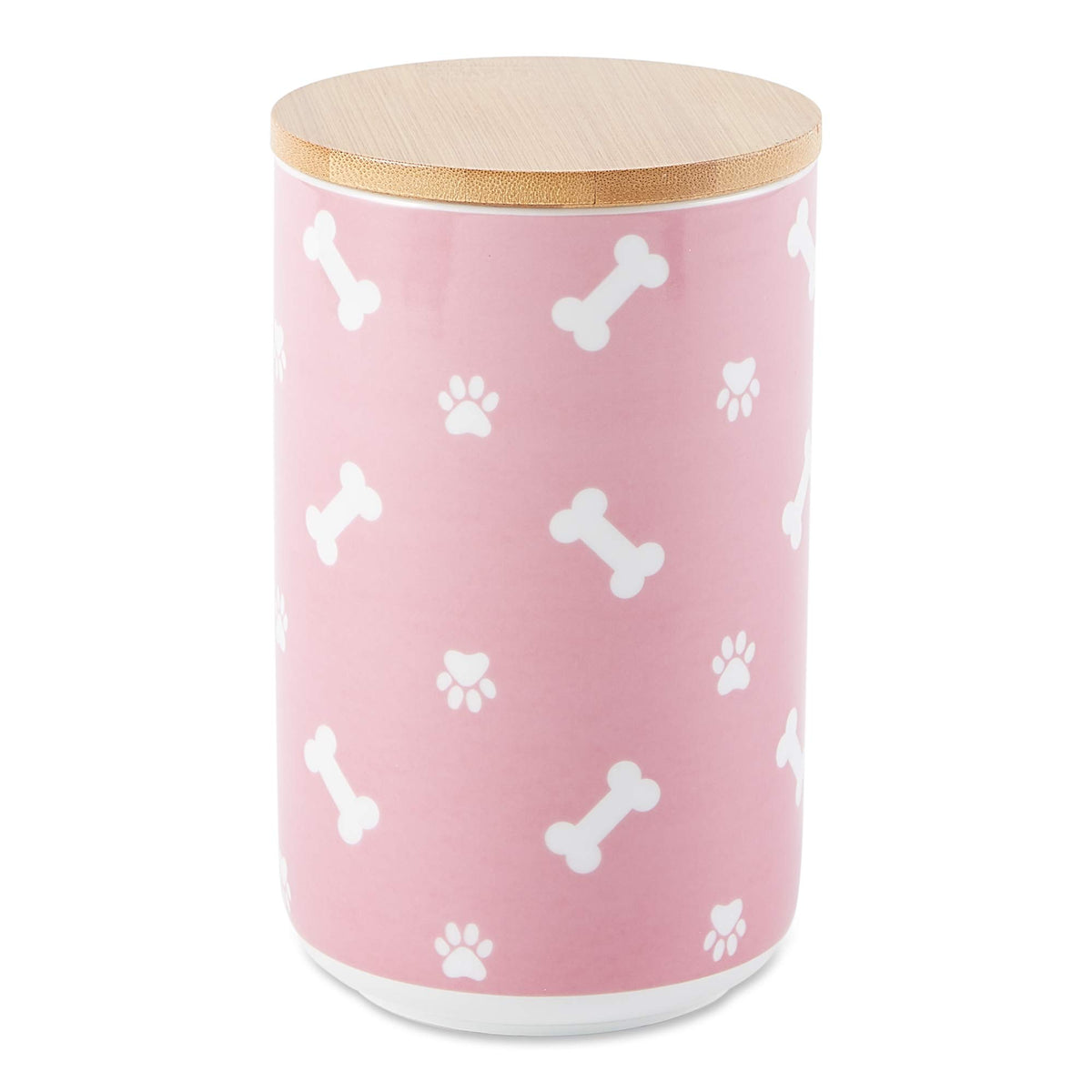 Bone Dry Ceramic Canister For Pet Treats Bamboo Twist To Close Lid, Dishwasher Safe, Keep Dog & Cat Food Safe And Dry, Treat Jar, 4X6.5, Rose Paw & Bone