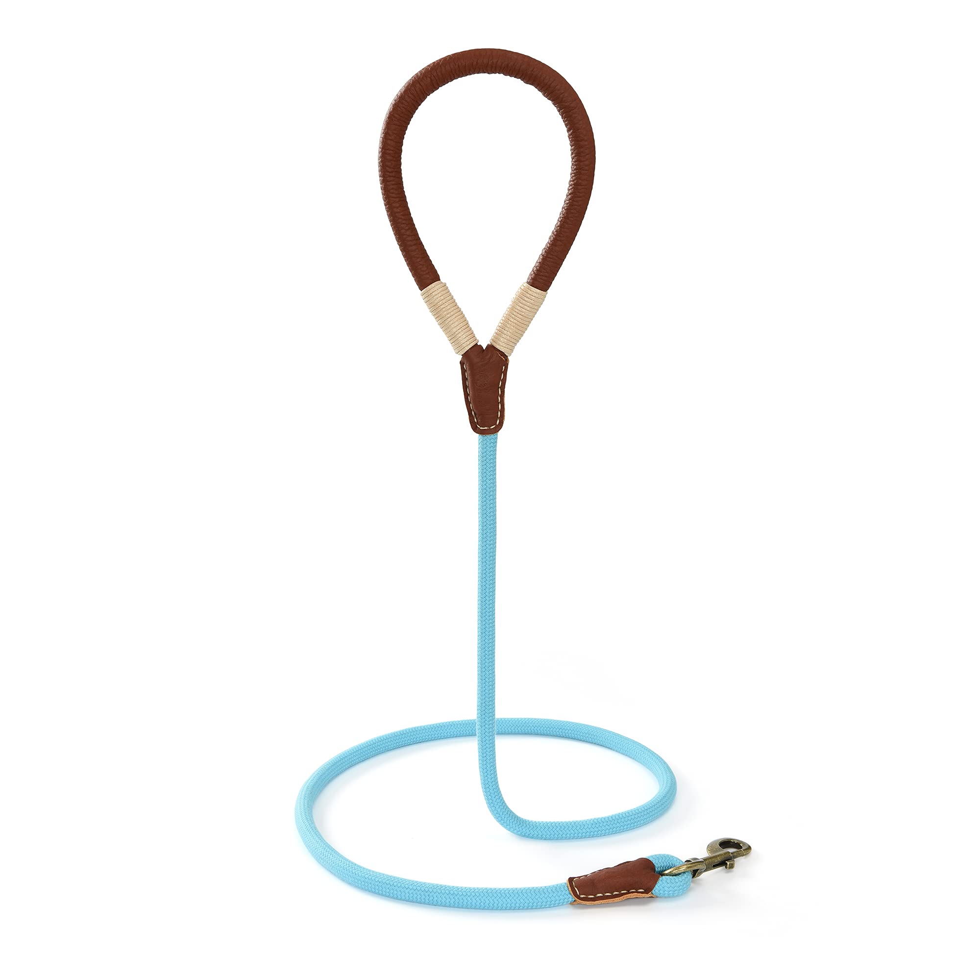 Mile High Life | Premium Leather Dog Leash | Strong Rope Dog Leash | Leather Handle | Heavy Duty Clasp | Small Medium Large Dogs | Diameter 1/2' (Blue, 5 Feet)
