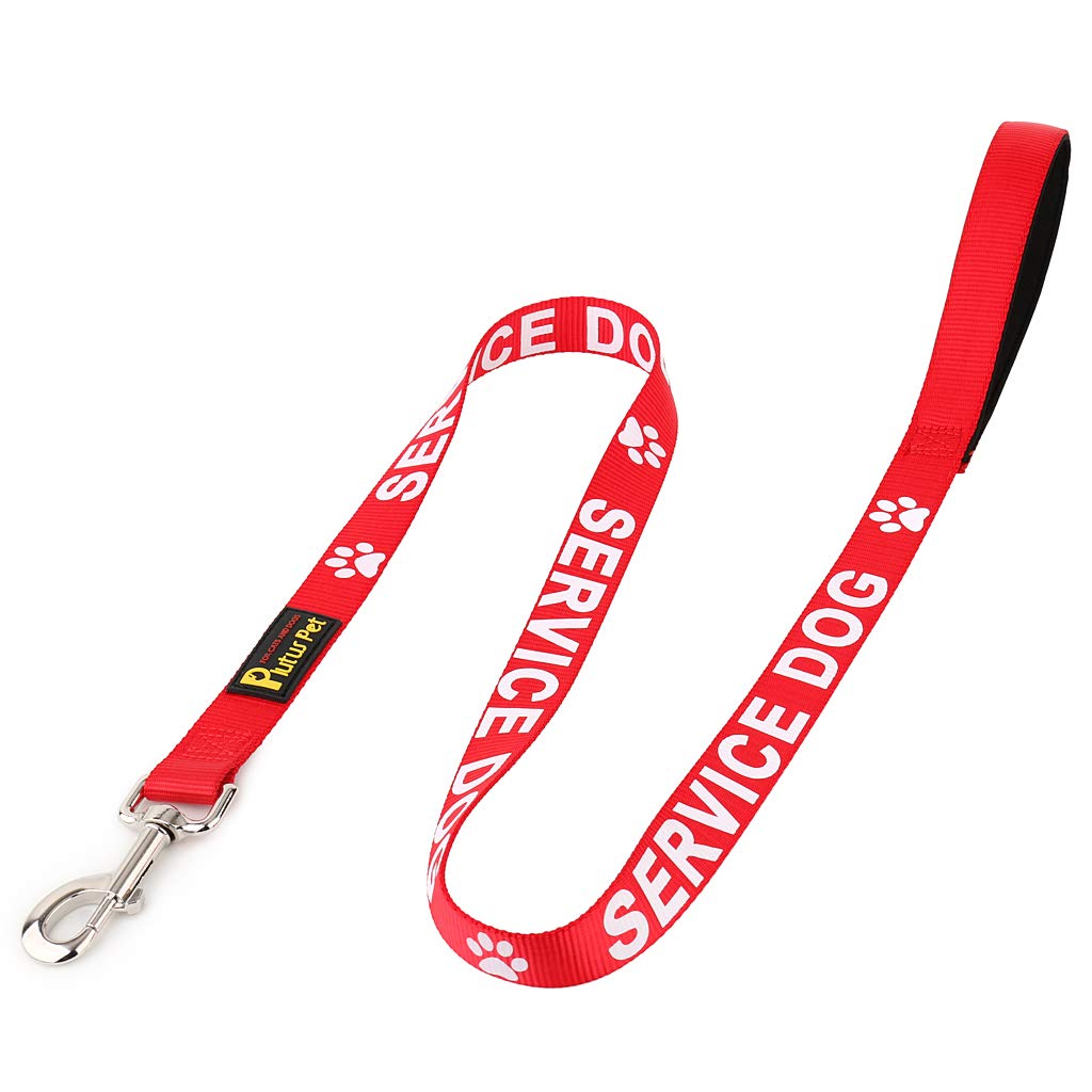 Plutus Pet Service Dog Leash with Soft Neoprene Padded Handle,Printed in Large Letters on Both Sides,4ft Long,Red,1'' Wide for L
