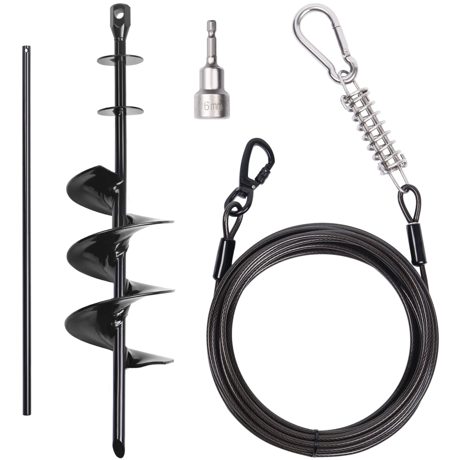 Heavy Duty Dog Tie-Out Cable And Stake For Yard Camping, With 30Ft Heavy Duty Cable With Spring, For Small Medium Large Dogs Up 