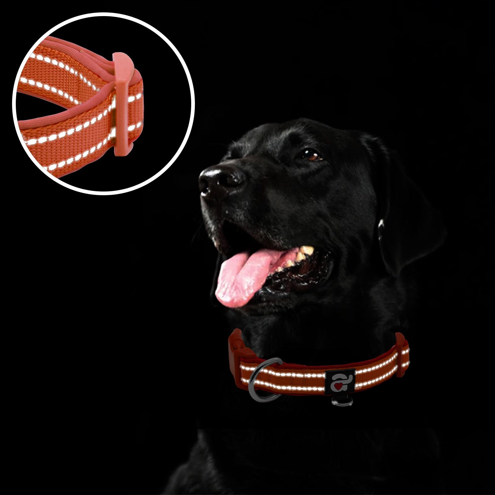 Azuza Reflective Dog Collar, Soft Neoprene Padded Pet Collar With Id Tag Ring, Adjustable For Medium Dogs,Rust Red,M