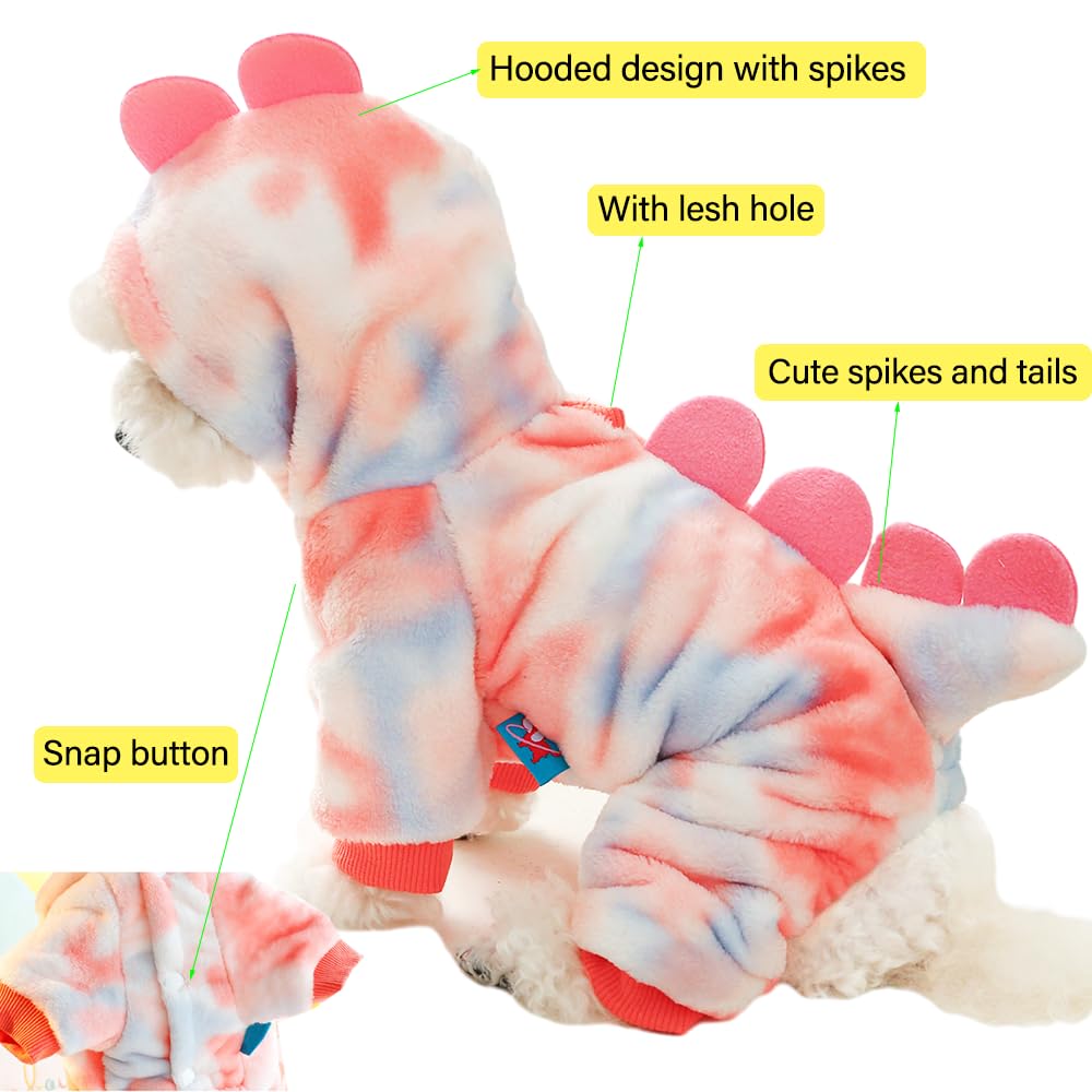Anelekor Dinosaur Dog Clothes For Small Puppy Girl, Boy: Fleece Winter Puppy Coat With Leash Ring, Cat Costume For Cold Weather,