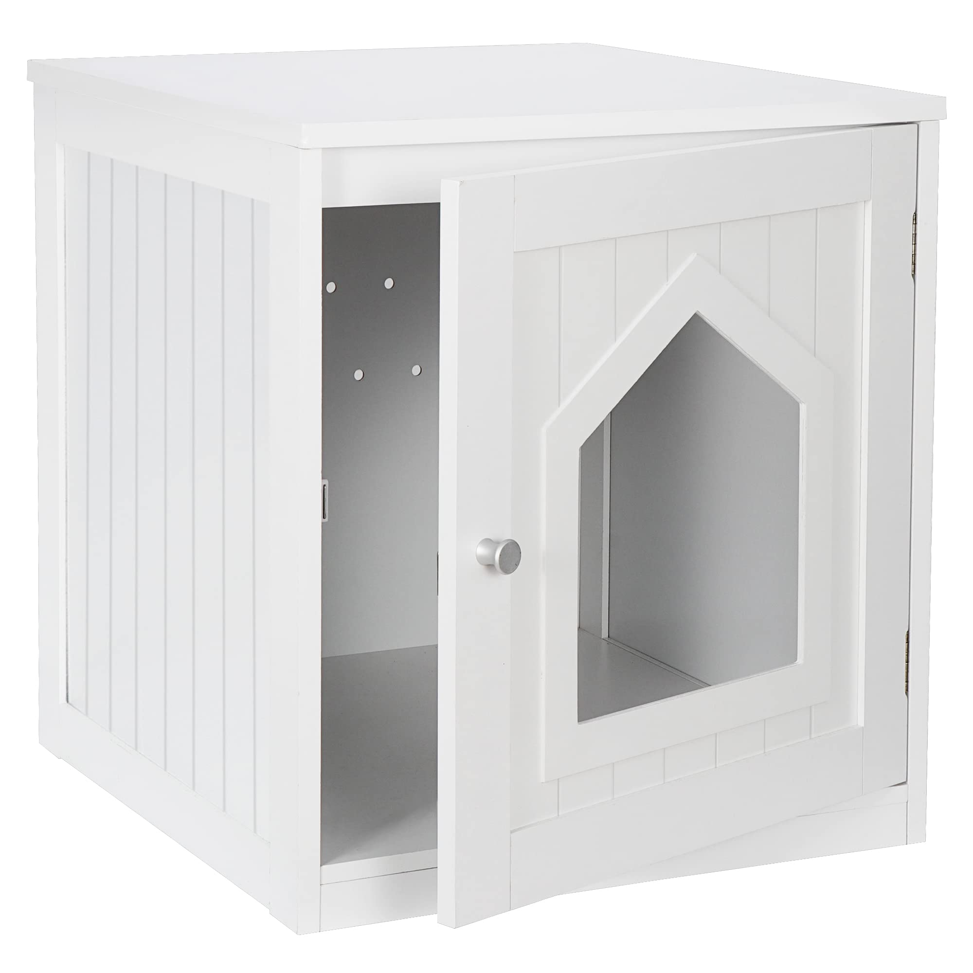 Zeny Cat House & Side Table, Pet Cat Litter Box Enclosure With Vent Holes, Wooden Enclosed Cat Washroom, White
