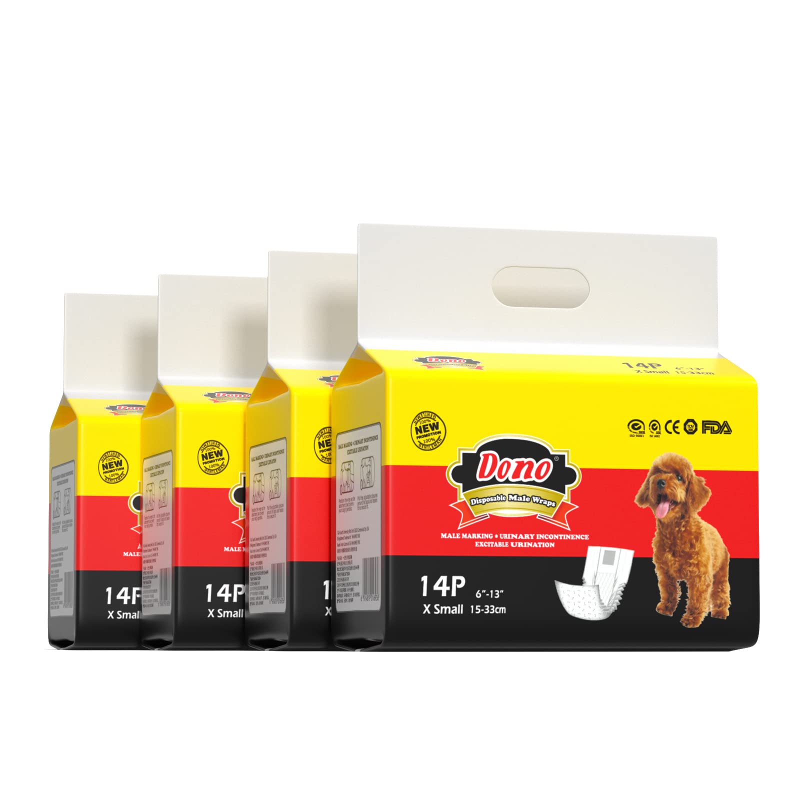 Dono Disposable Male Wraps Dog Diapers Super Absorbent Soft Diapers for Male Dogs,with Wetness Indicator,56pcs,XS (6-13)