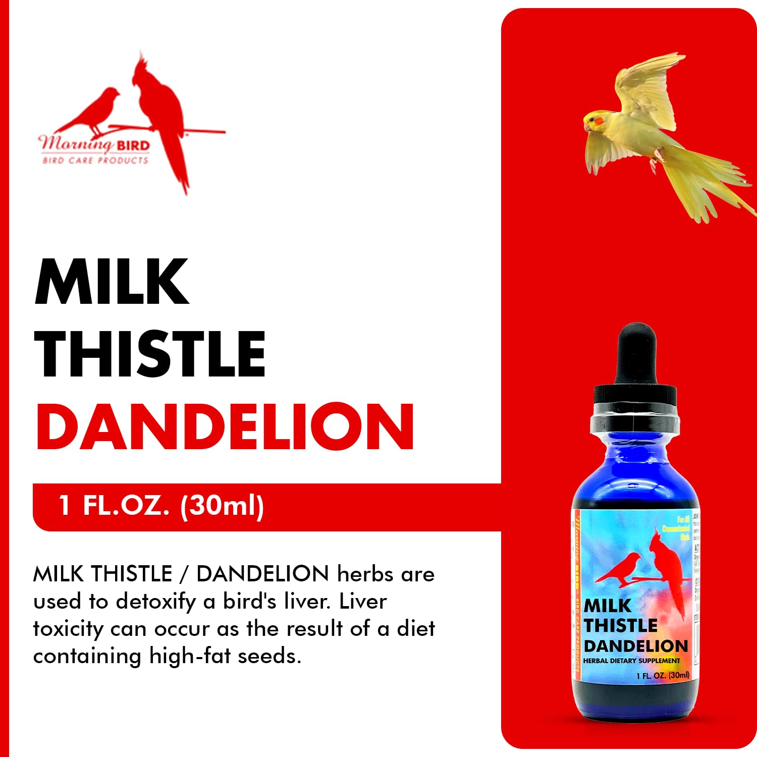 Morning Bird Milk Thistle & Dandelion Extract - Organic Bird Supplement for Optimal Health - Support Liver Heath & Promotes Deto