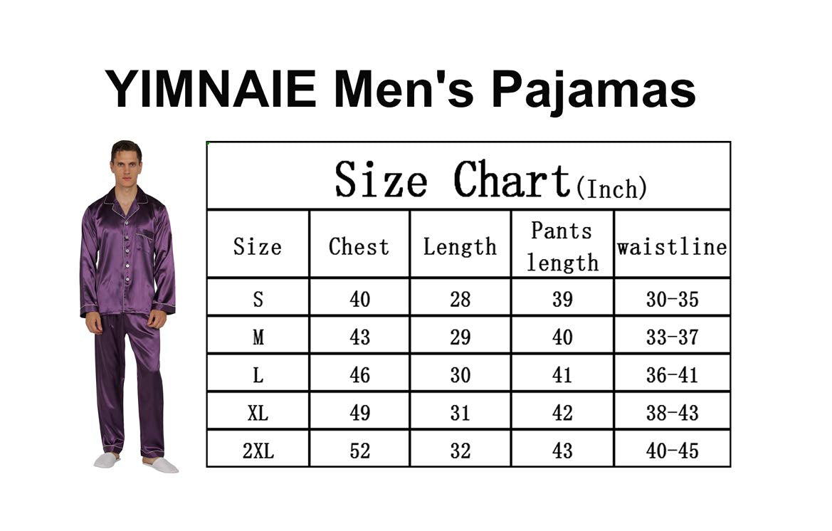 YIMANIE Mens Satin Pajamas Set, Classic Sleepwear Loungewear, Medium, Purple, Polyester, Model US-YMN-SE-09-ZS-M